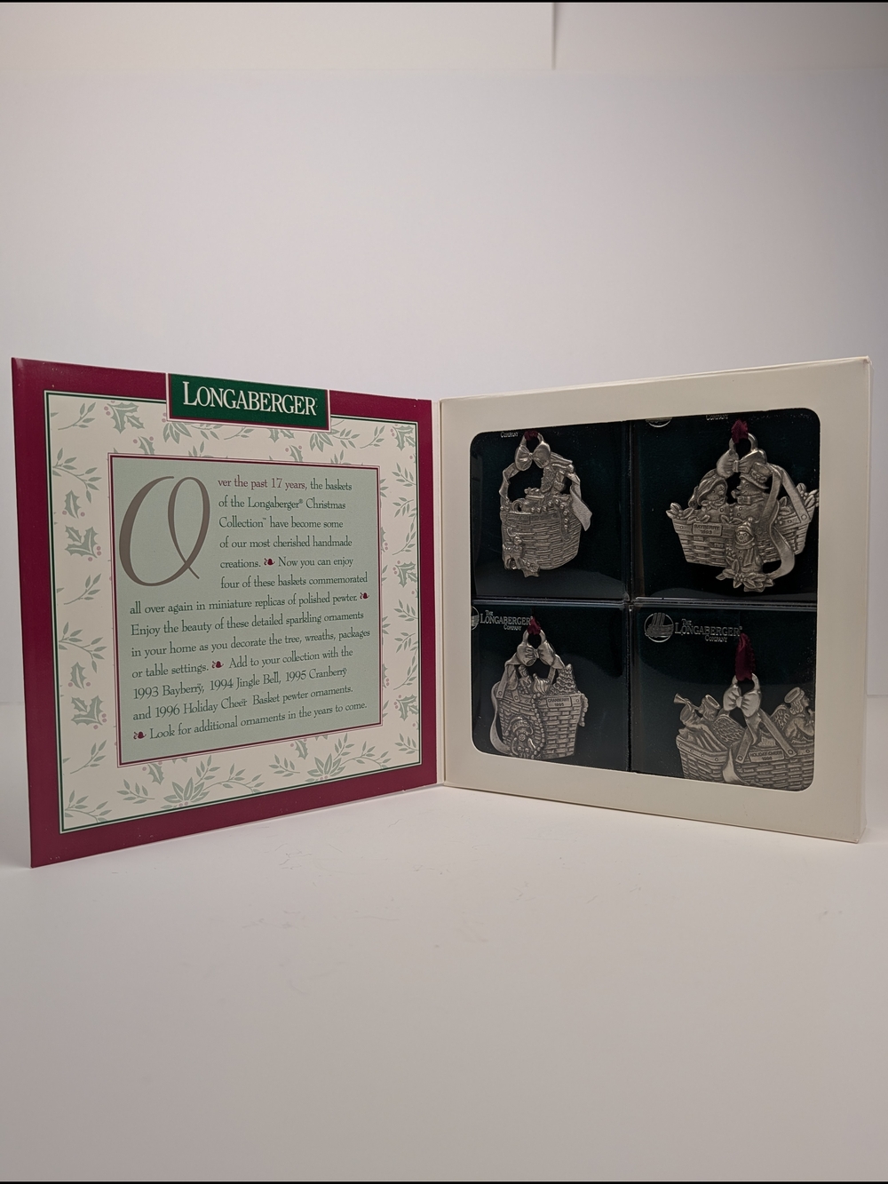 Longaberger Commemorative Christmas Collection Basket Ornaments 1997 Pewter